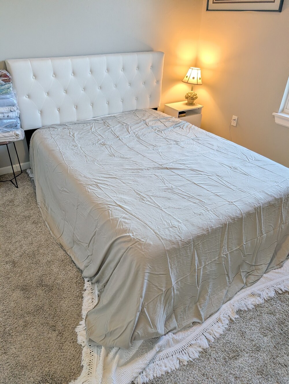 Malouf Woven Sleep Light Green Queen Rayon Bamboo Flat Sheet Cooling Breathable